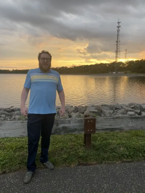 Original photo by a lake at sunset